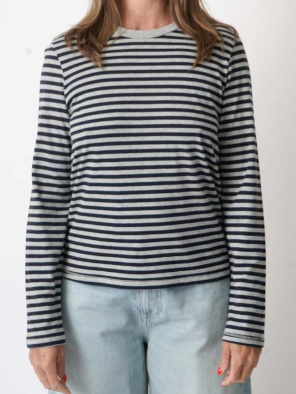 Jamie Haller Capital Tee Long Sleeve Navy Gray Stripe Size Small